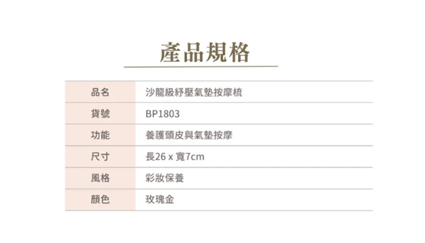 妝漾 沙龍級紓壓氣墊按摩梳(1支)